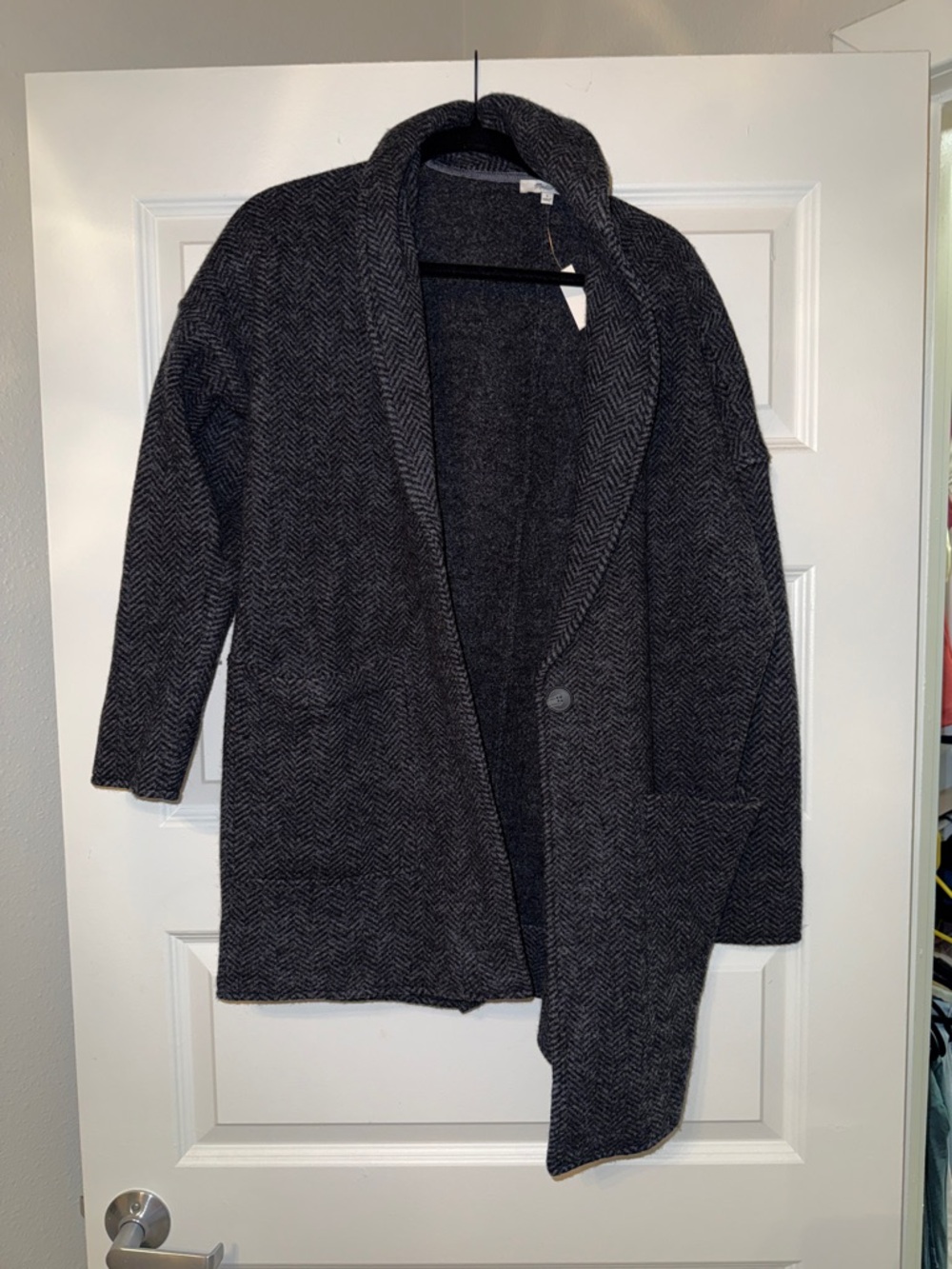 Madewell Dark Charcoal Herringbone Knit Cardigan